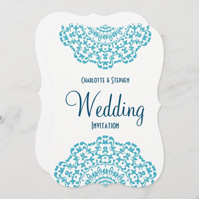 Convite Casamento com rendas de colar do colar branco-azul (Frente/Verso)