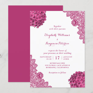 Convite Casamento com rendas florais, de Hydrangea, rosa-R