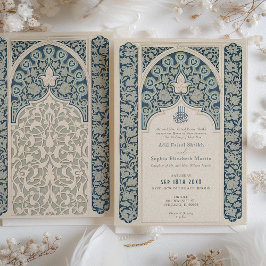 Convite Casamento com rendas islâmicas Elegante Sapphire e