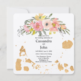 Convite Casamento com respingo de tinta floral