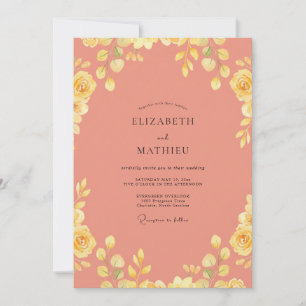 Convite Casamento com Rosa Amarela Coral