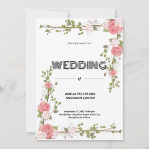 Convite Casamento com rosa Amor e Fundo Branco