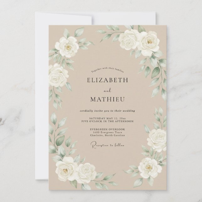 Convite Casamento com Rosa Antiga Champagne (Frente)