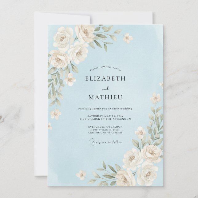 Convite Casamento com Rosa Azul Céu (Frente)