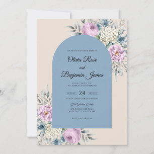 Convite Casamento com Rosa Bege de Hortênsia Azul