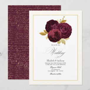 Convite Casamento com Rosa Borgonha e Dourada