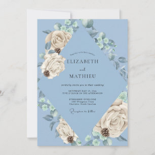 Convite Casamento com Rosa Creme e Periwinkle