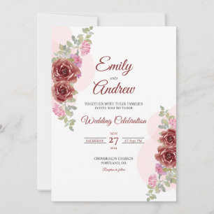 Convite Casamento com Rosa da Borgonha Floral Elegante em