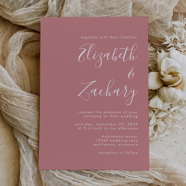 Convite Casamento com Rosa de Dusty de Script Moderno (Criador carregado)