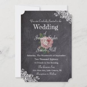 Convite Casamento com Rosa de Estilo de Chalkboard Elegant