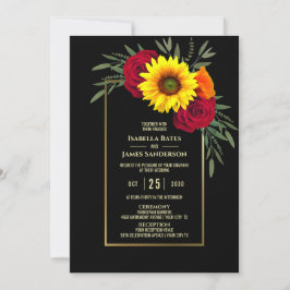 Convite Casamento com Rosa de Girassol Dourado Negro