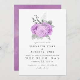 Convite Casamento com Rosa de Pastel Purple e Silver Vinta