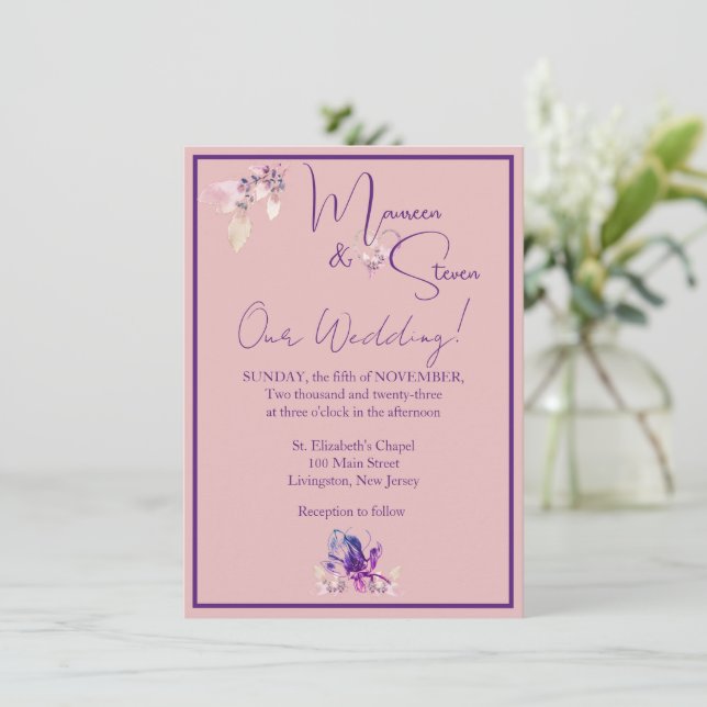Convite Casamento com Rosa de Pata com Flor Orquídea (Em pé/Frente)