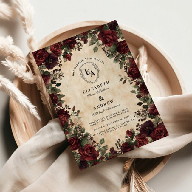 Convite Casamento com Rosa de renda preta vitoriana (Criador carregado)