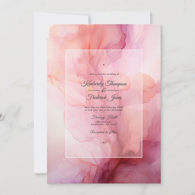 Convite Casamento com Rosa Empoeirada e Tinta Mauve (Frente)