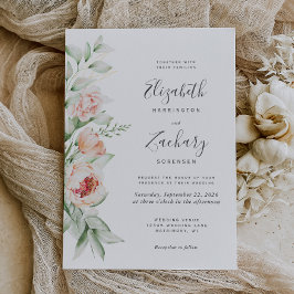 Convite Casamento com Rosa Floral em Aquarela