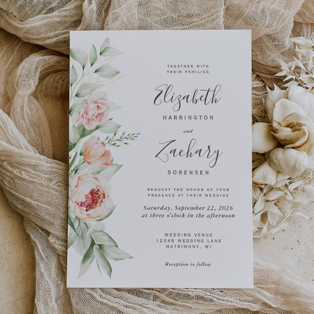 Convite Casamento com Rosa Floral em Aquarela (Criador carregado)