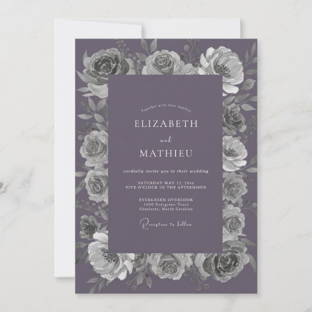 Convite Casamento com Rosa Lavanda Suave (Frente)