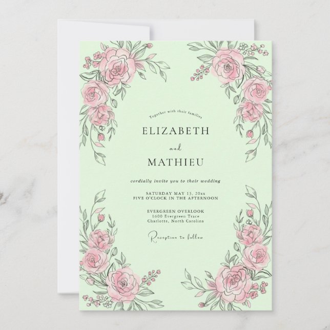 Convite Casamento com Rosa-Mint (Frente)