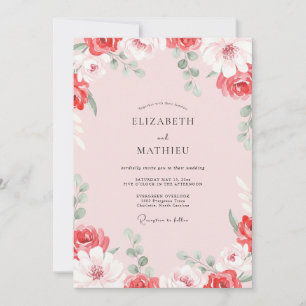Convite Casamento com Rosa Peônia Carmesim