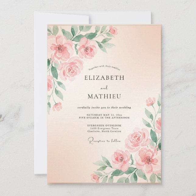 Convite Casamento com Rosa Pintada de Bege (Frente)