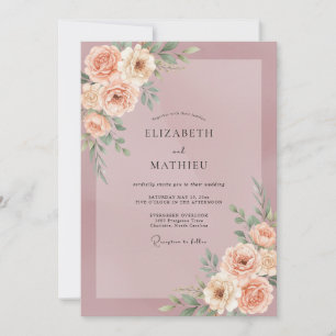 Convite Casamento com Rosa Poeira de Ameixa e Flor de Pess