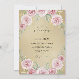 Convite Casamento com Rosa Rosa Champanhe