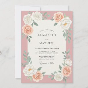 Convite Casamento com Rosa Rosa Empoeirada