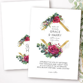 Convite Casamento com rosa vermelha e Eucalyptus Dourado D