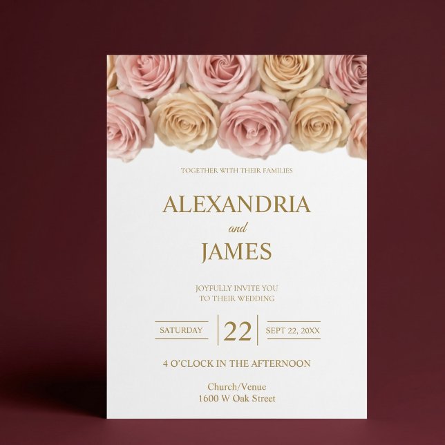 Convite Casamento com Rosas Blush e Champagne (Criador carregado)