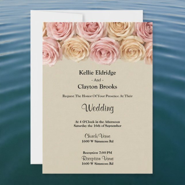 Convite Casamento com Rosas Blush e Champanhe (Criador carregado)