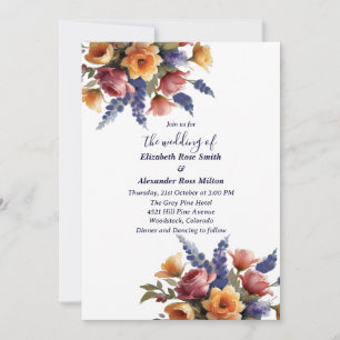 Convite Casamento com rosas e Flores Azuis