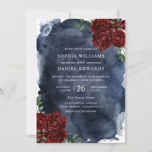 Convite Casamento com Rosas vermelhas e Marinhos romântic