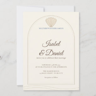 Convite Casamento com Roteiro Costeiro de Areia e Conchas
