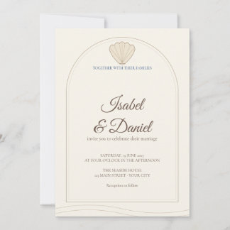 Convite Casamento com Roteiro Costeiro de Areia e Conchas