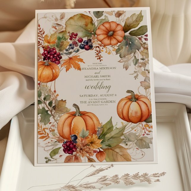 Convite Casamento com Roteiro de Abóbora Floral Boho (Criador carregado)