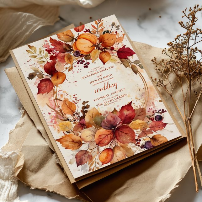 Convite Casamento com Roteiro de Abóbora Floral Boho (Criador carregado)