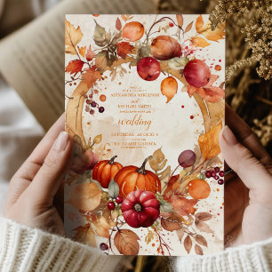 Convite Casamento com Roteiro de Abóbora Floral de Outono