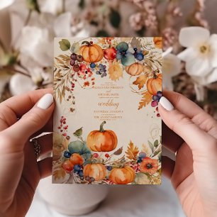Convite Casamento com Roteiro de Abóbora Floral de Outono