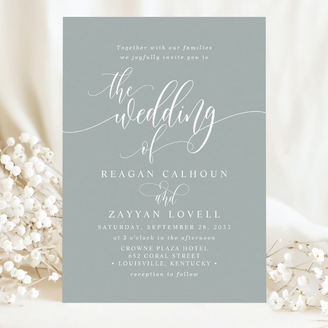 Convite Casamento com Roteiro Moderno Simples em Sage Poen (Criador carregado)