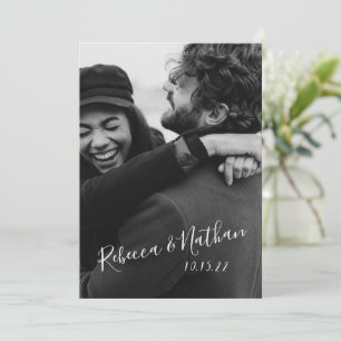 Convite Casamento com Rótulo de Duas Fotos Minimalista Mod