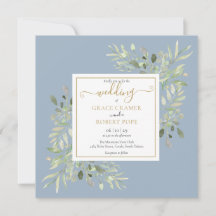 Casamento com Rótulo Dourado em Aquarela Azul Empo