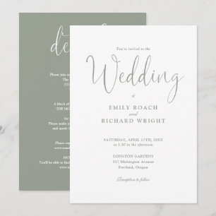Convite Casamento com Rótulo Elegante em Verde Salvia