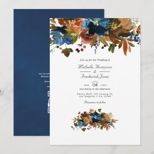 Convite Casamento com RSVP por Código QR Floral em Gengibr