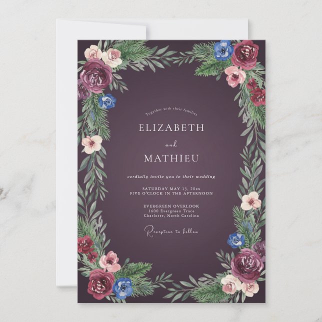 Convite Casamento com Sabugueiro Folhagem Pluma Empoeirada (Frente)