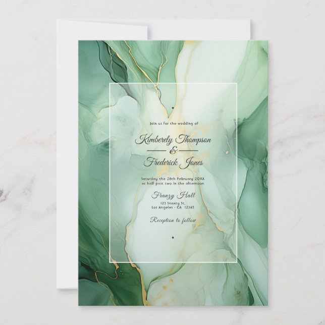 Convite Casamento com Sage e Ivory Ink (Frente)