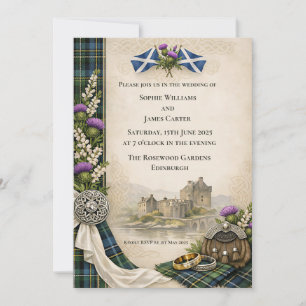 Convite Casamento com Saltire Escocês, Cardo e Nó Celta I