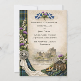 Convite Casamento com Saltire Escocês, Cardo e Nó Celta I