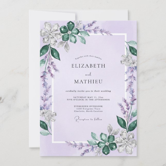 Convite Casamento com Sálvia de Ámbar Wisteria (Frente)