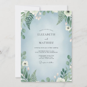 Convite Casamento com Samambaia Azul Suave
